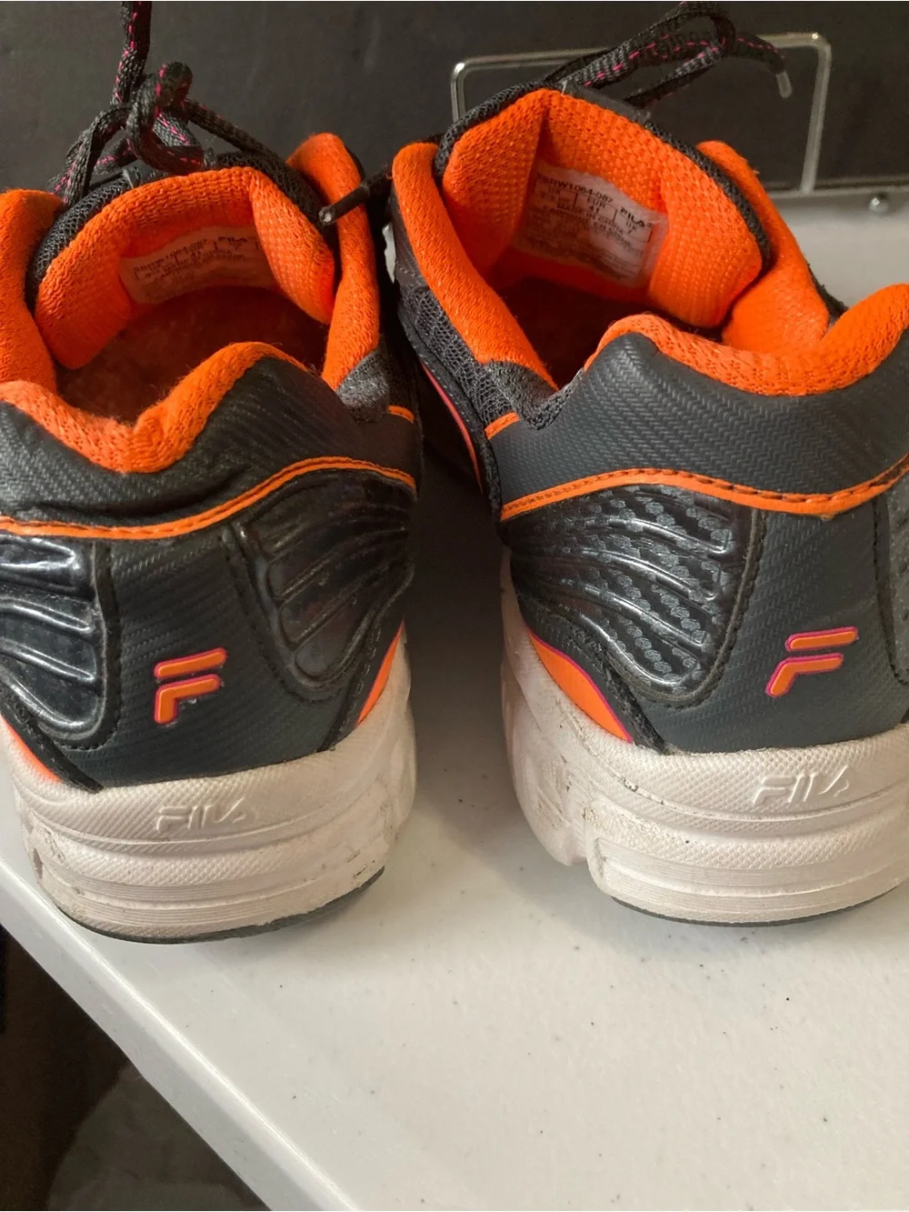 Fila Gray Athletic Walking Sneakers with Orange & Pink Accents Womens Size 9.5